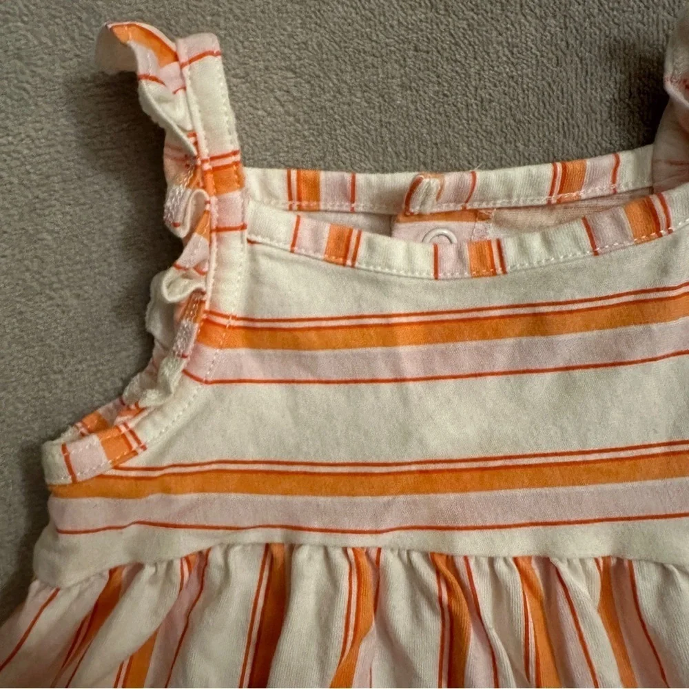 EUC Carter’s 2pc Baby Girl Sun Dress Set, Pink/Orange & White Stripe, 6-9 Months